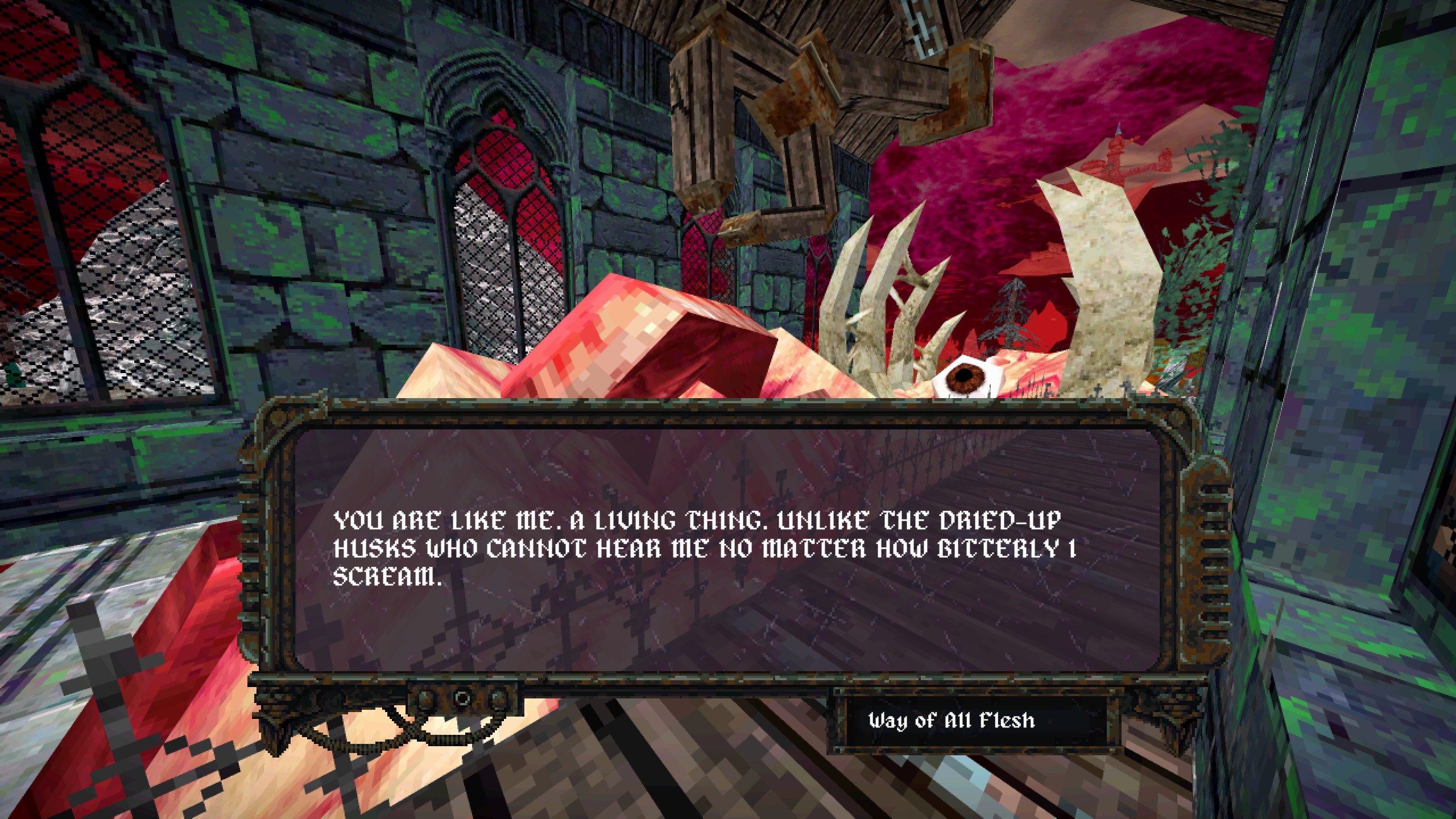 Communicating with a flesh vat in Dread Delusion