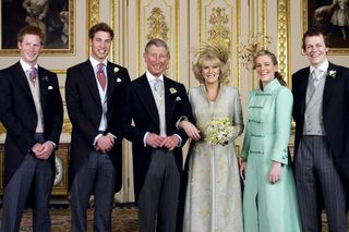 King Charles and Queen Camilla's wedding, attended by their children, Tom and Laura Parker Bowles, Prince Harry, and Prince William