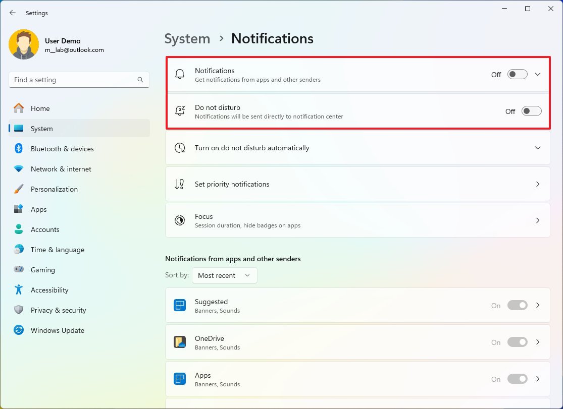 Windows 11 disable notifications