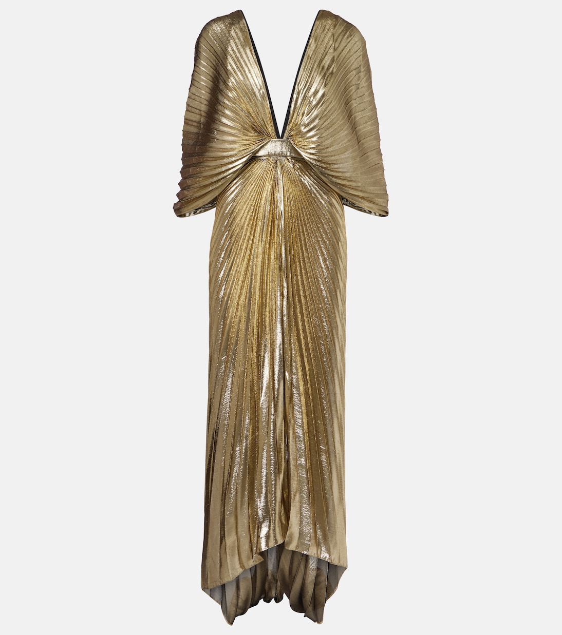 Asymmetric Silk-Blend Lam&eacute; Gown in Gold - Roberto Cavalli