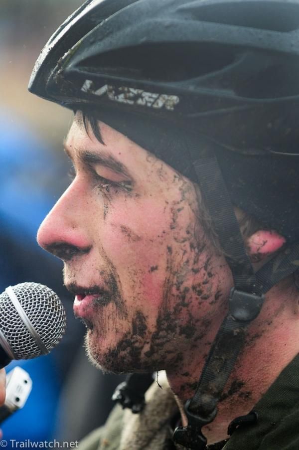 Jeff Bahnson (Van Dessel) addressing the media after the race