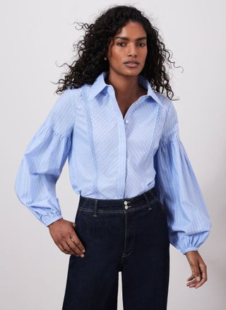 Blue Striped Pintuck Shirt