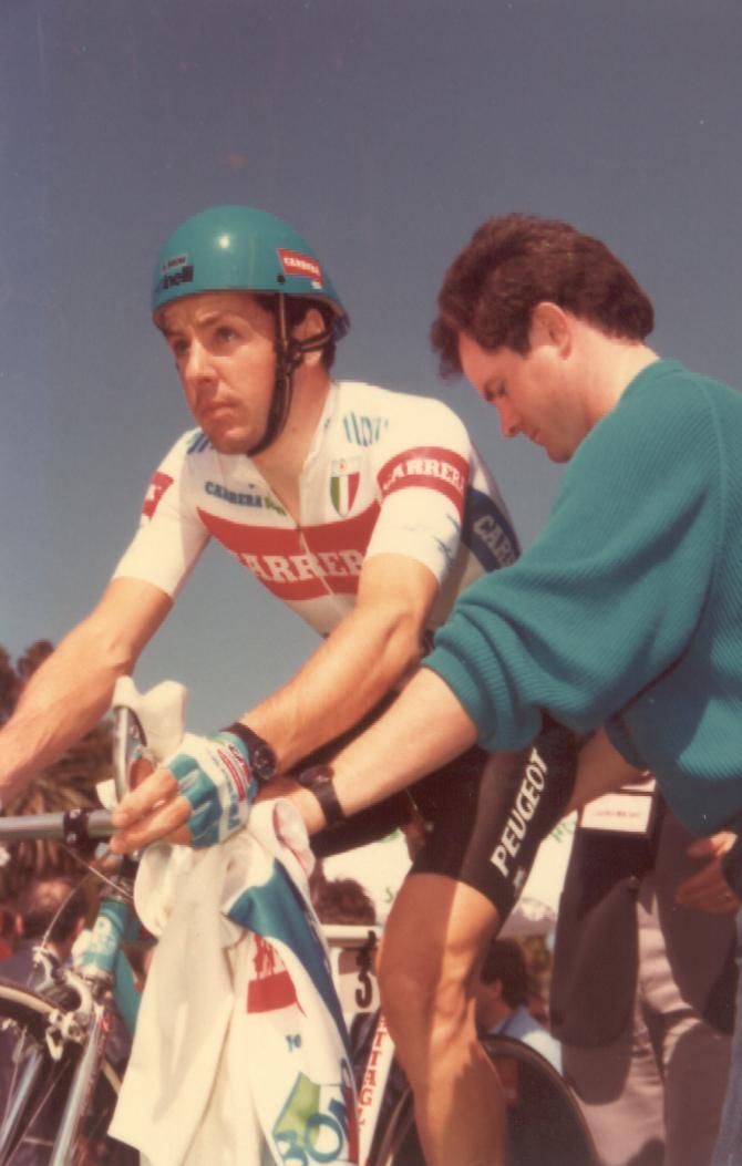 Roche is about to begin the opening time trial in San Remo