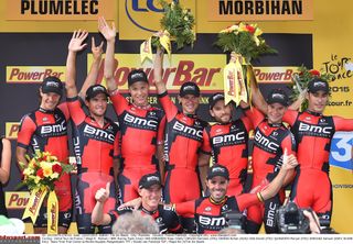 BMC on the top step of the podium after their win in the team time trial