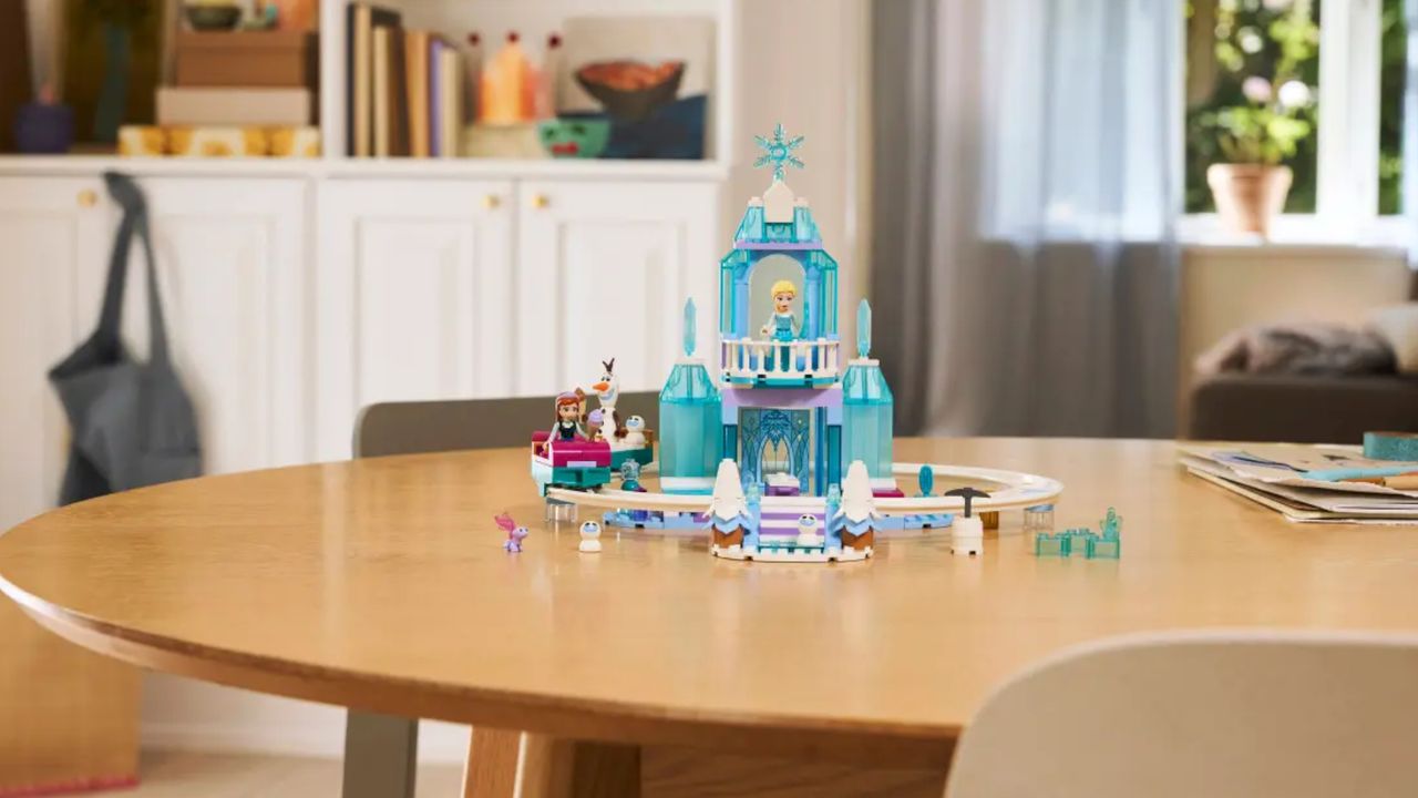 Lego Elsa's Ice Castle on a wooden table