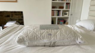 Putnams Height Adjustable Wool Pillow packaging from the side