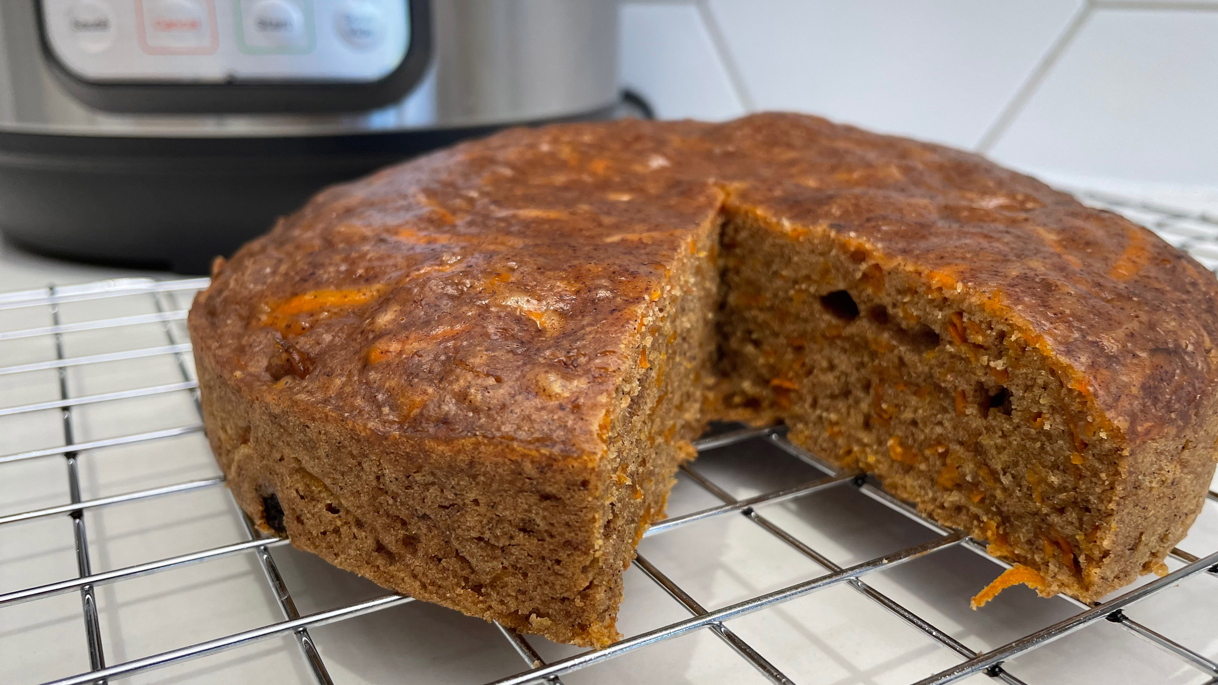 A carrot cake baked in an Instant Pot