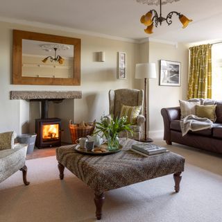 living room with log burner in a country house