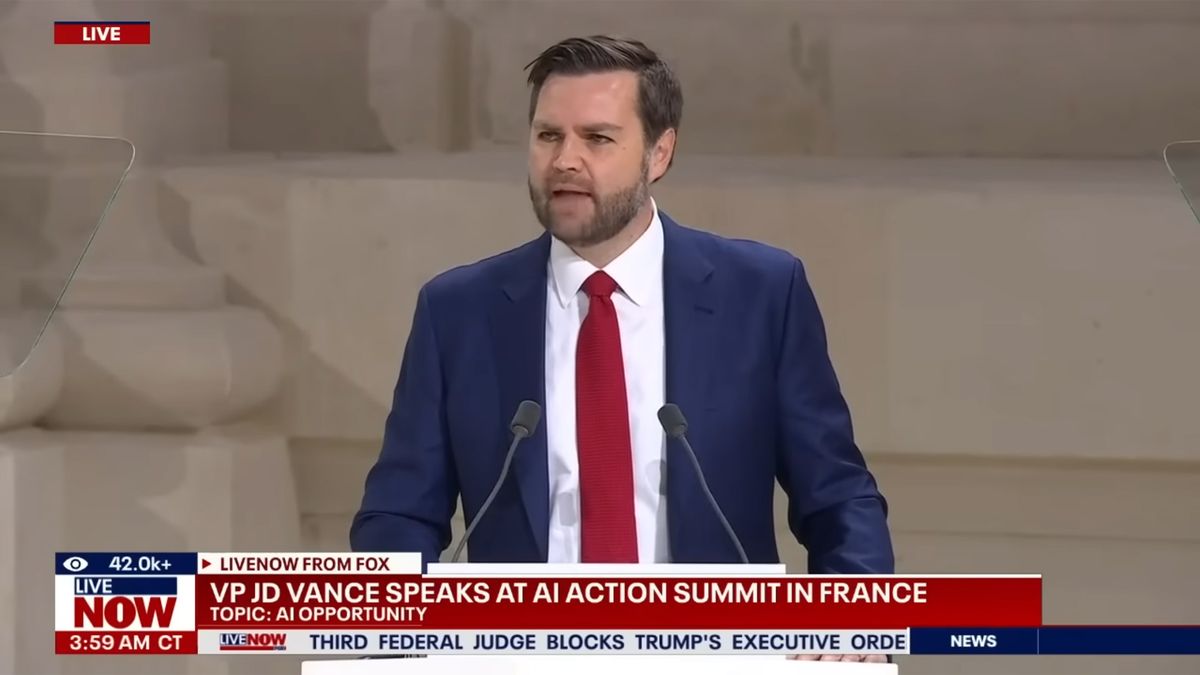 screenshot of JD Vance speaking at Paris AI Action Summit