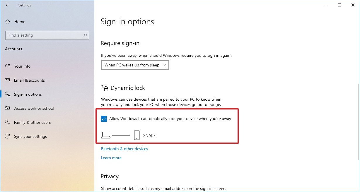 Dynamic Lock option on Windows 10