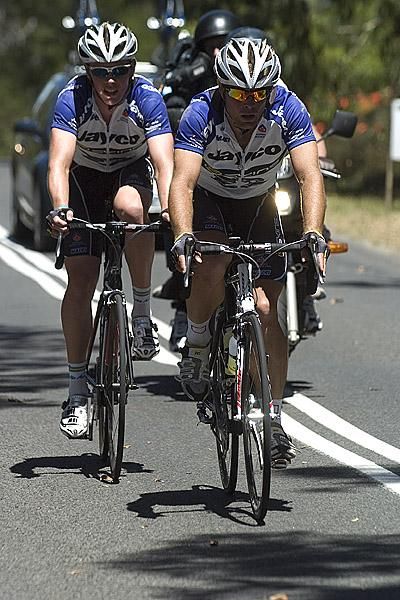 One became two as Malcolm Rudolph joined his Jayco/Skins teammate Michael Hepburn on the climb up Mt.Buninyong on the final lap.