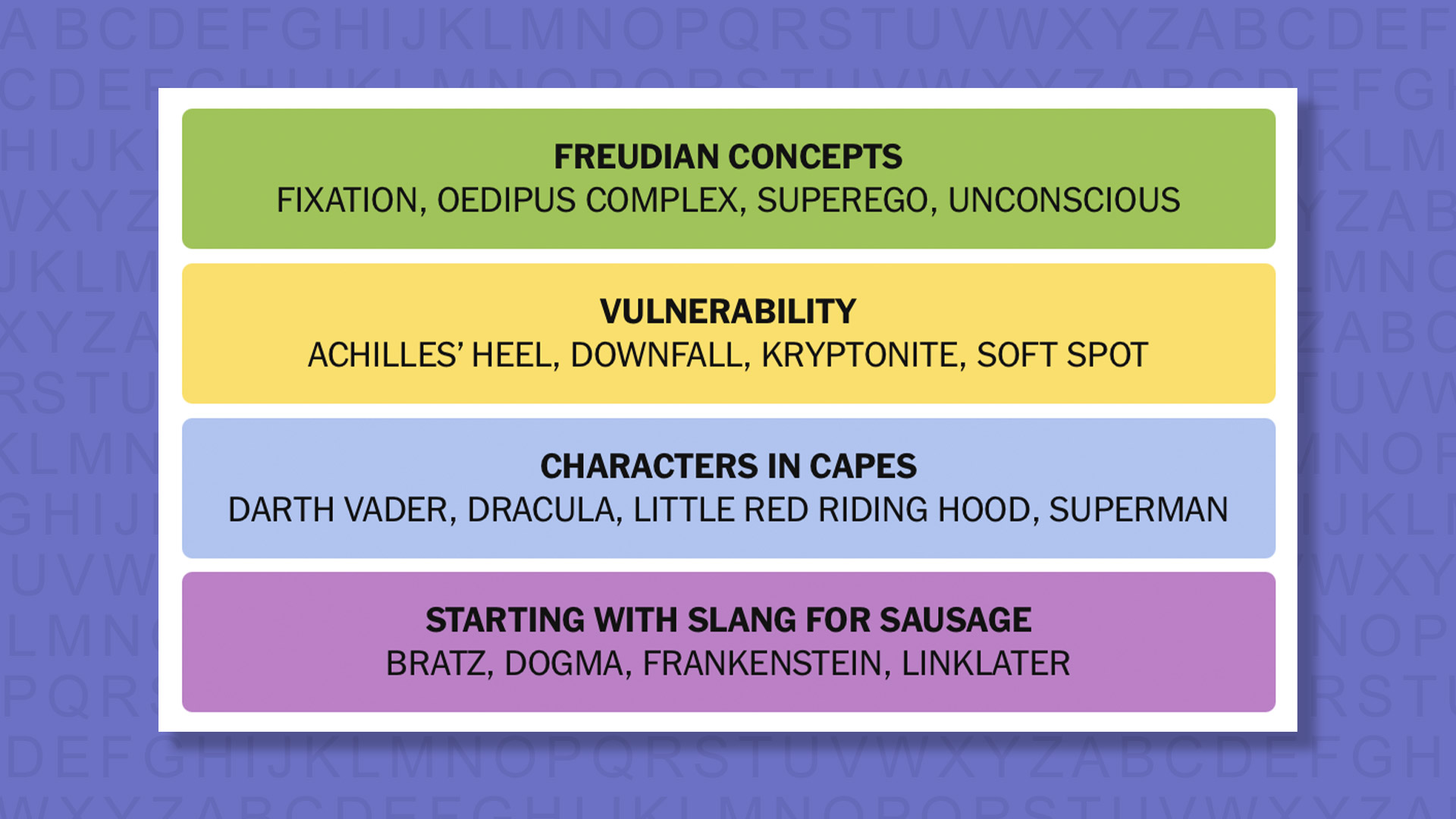 NYT Connections answers for game 926 on a purple background