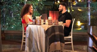Bachelor in Paradise Pieper James and Brendan Morais eat dinner on a date.