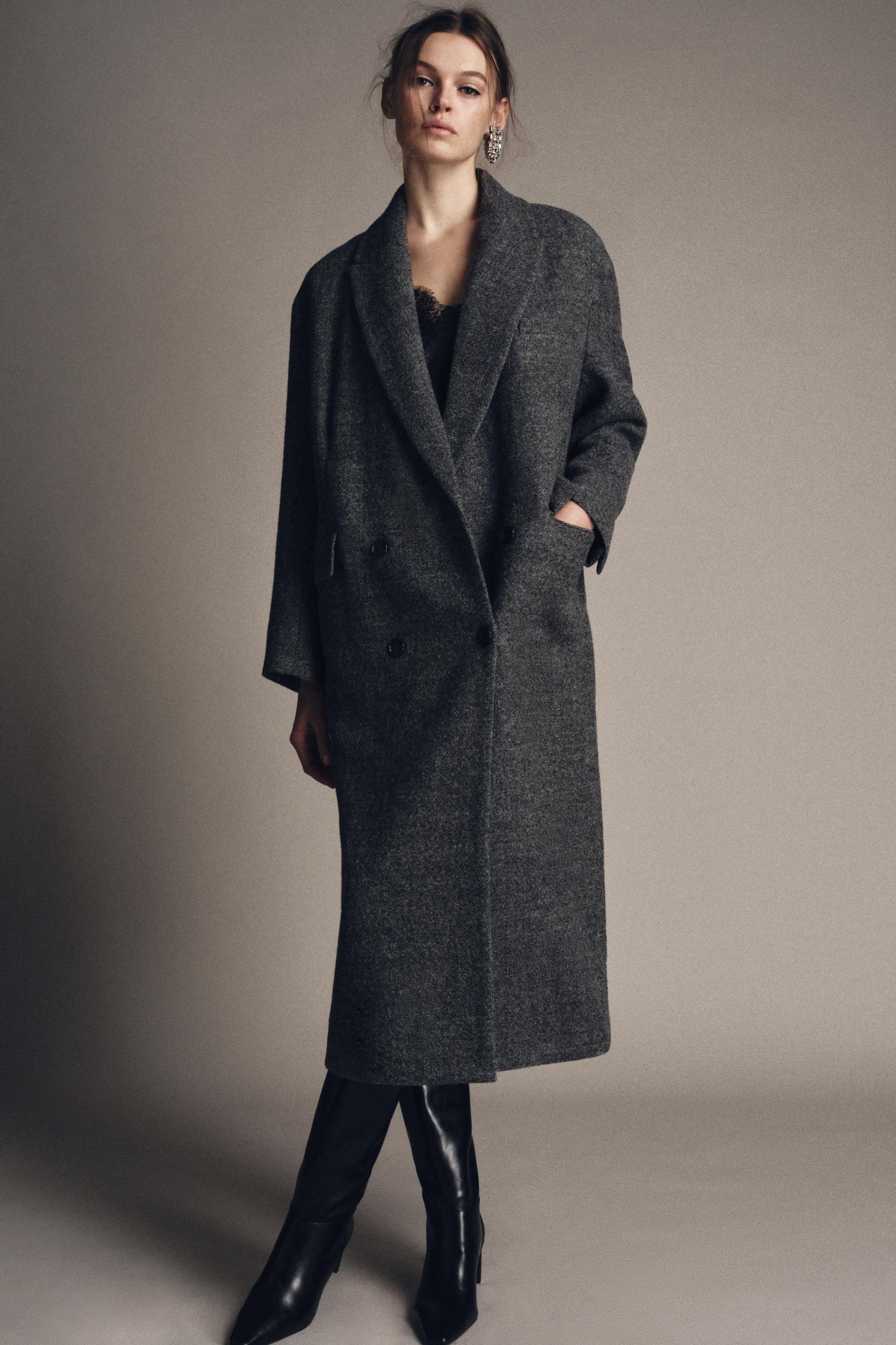 100% Wool Check Coat Zw Collection Limited Edition