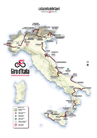 Overall map of the 2020 Giro d'Italia