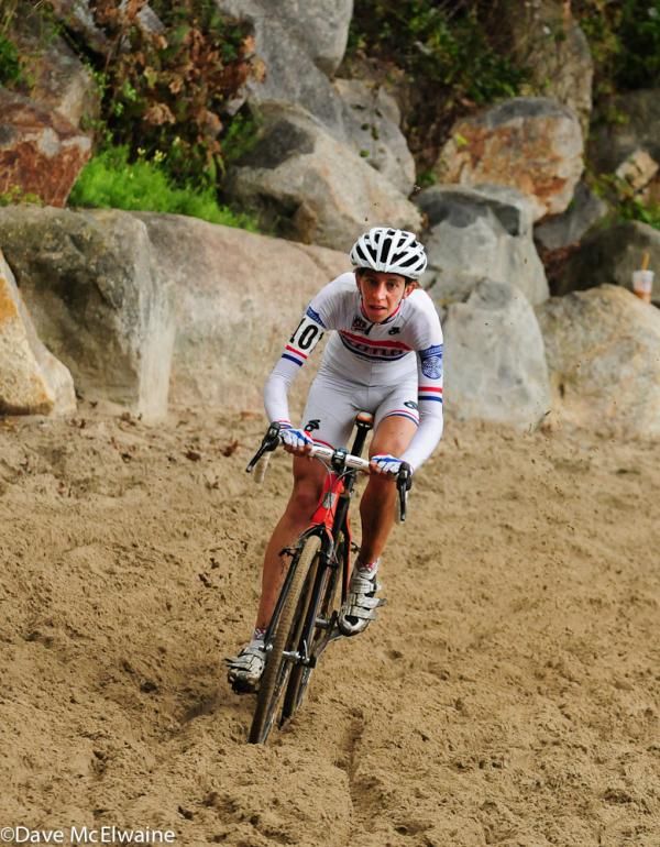 Helen Wyman (Kona-FSA) with a lead on the beach