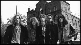 The Black Crowes, standing in front of Paradiso venue in Amsterdam, Netherlands, 5th June 1990