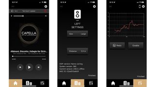 Three screenshots of Triangle Capella app in use