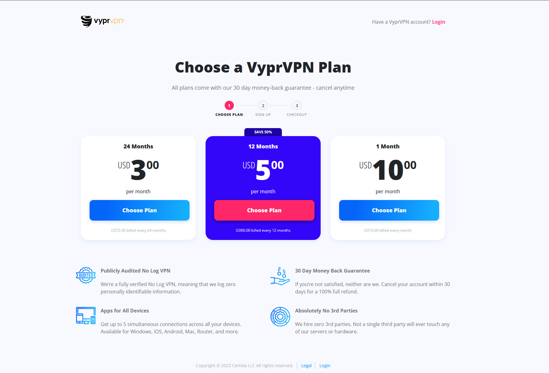 An image showing VyprVPN's subscription plans