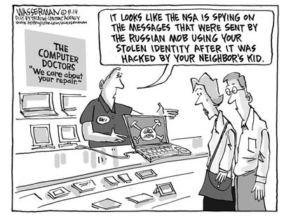 Editorial cartoon technology world hackers security