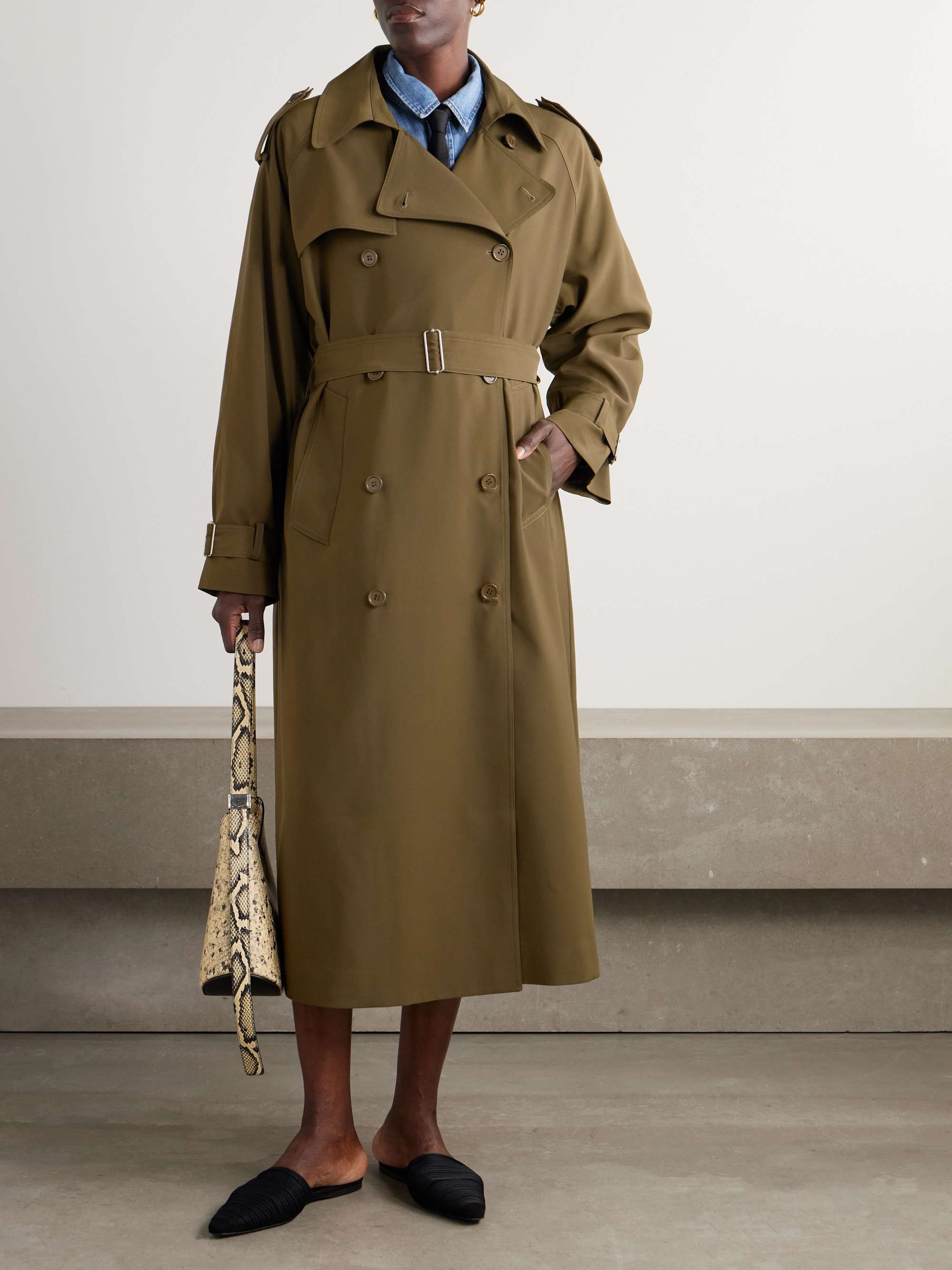 Veyron Double-Breasted Belted Shell Trench Coat