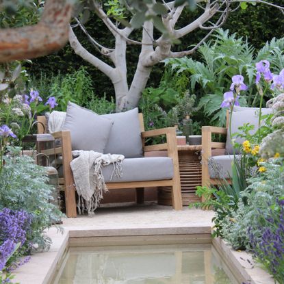 Water feature, concrete pond, at RHS Chelsea Flower Show