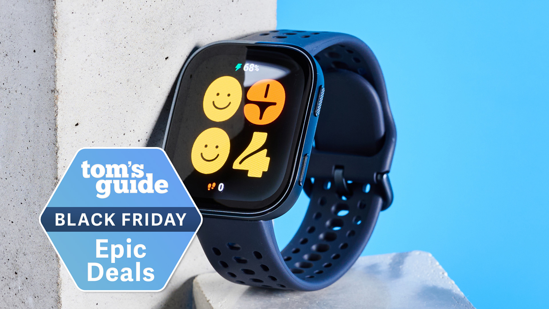 Amazfit Bip 6 photographed on a blue background