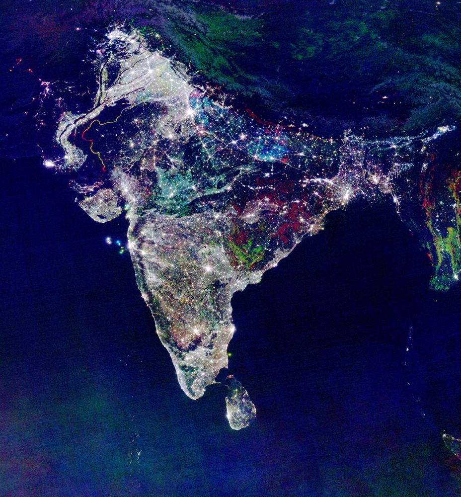 Satellite image of nighttime lights in India