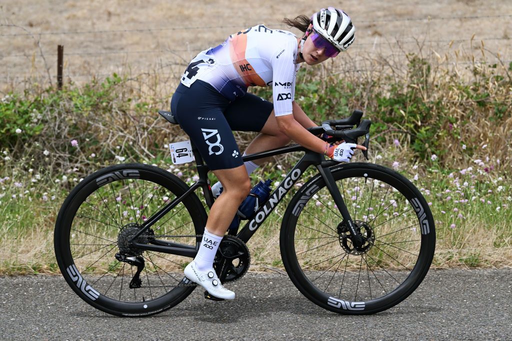 ALDINGA AUSTRALIA JANUARY 17 Greta Marturano of Italy and UAE Team Adq competes in the chase group during the 9th Santos Womens Tour Down Under 2025 Stage 1 a 101 9km stage from Brighton to Snapper PointAldinga UCIWWT on January 17 2025 in Aldinga Australia Photo by Dario BelingheriGetty Images