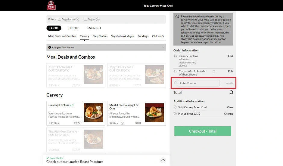 Toby Carvery app discount code