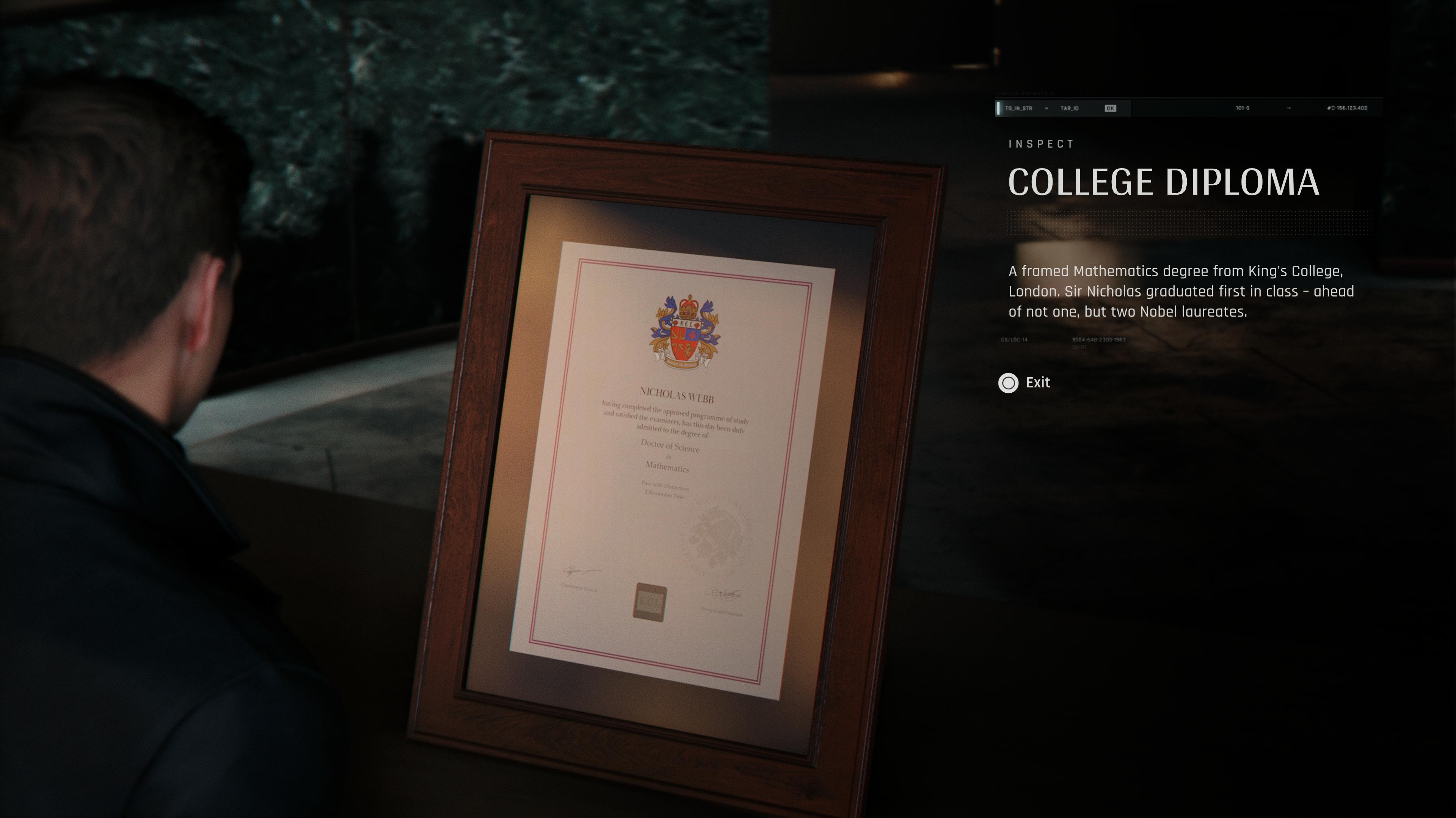 The College Diploma, a clue to the Penthouse Safe code in 007 First Light