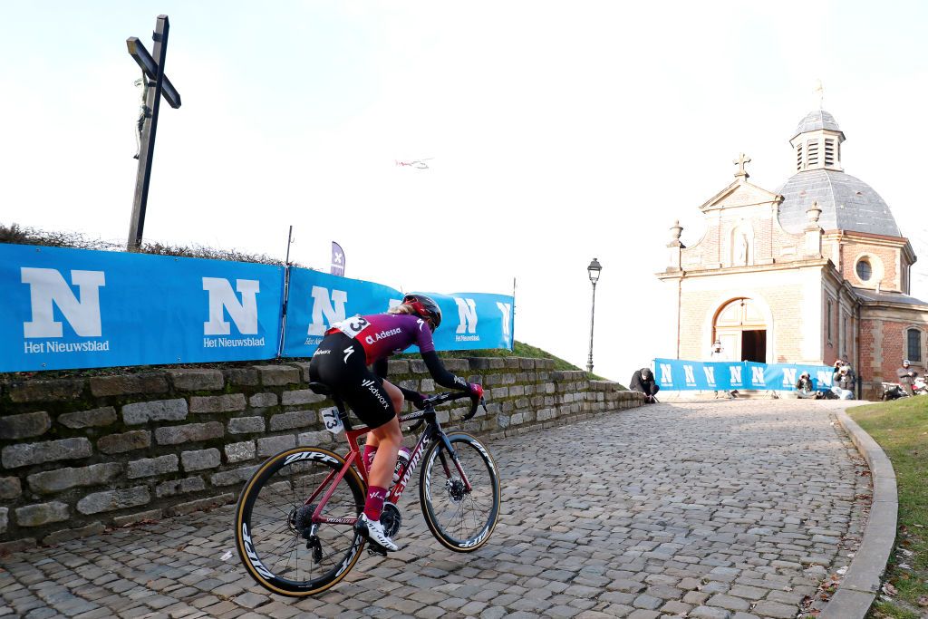 NINOVE BELGIUM FEBRUARY 27 Demi Vollering of The Netherlands and Team SDWorx during the 16th Omloop Het Nieuwsblad 2021 Womens Race a 1244km race from Ghent to Ninove Wall of Geraardsbergen Mur de Huy De Muur Cobblestones OmloopHNB OHN21 FlandersClassic on February 27 2021 in Ninove Belgium Photo by Bas CzerwinskiGetty Images