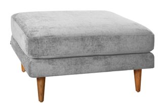 foot stool with grey cushion and wooden legs