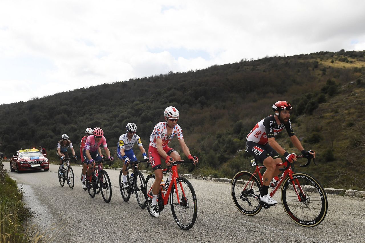 Paris Nice 2020 78th Edition 7th stage Nice Valdeblore La Colmiane 1665 km 14032020 Thomas De Gendt BEL Lotto Soudal Julian Alaphilippe FRA Deceuninck Quick Step Nicolas Edet FRA Cofidis photo Nico VereeckenPNBettiniPhoto2020