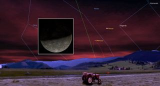 night sky map showing mercury shining to the lower left of venus