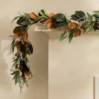 6' Faux Magnolia & Eucalyptus Garland