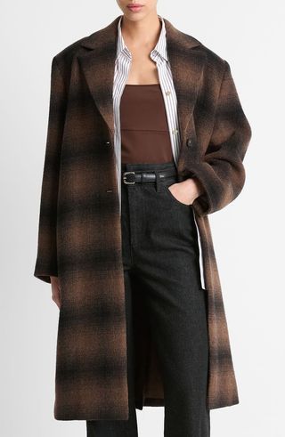 Shadow Plaid Wool Blend Coat