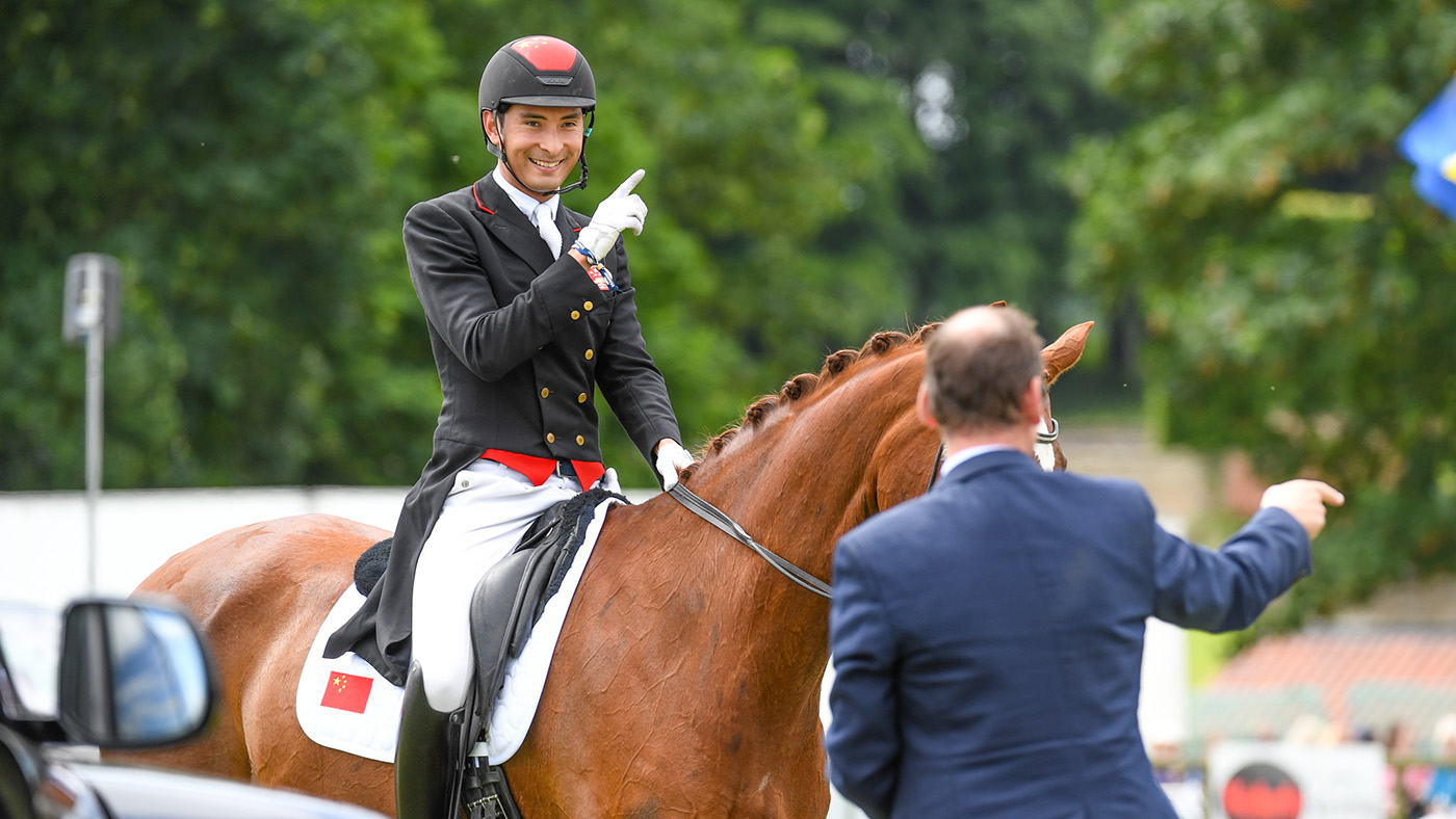Bramham Horse Trials dressage: Alex Hua Tian speaks to ground jury president Nick Burton