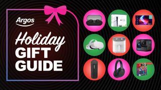 Nine products from the Argos Christmas sale next to TechRadar gift guide logo