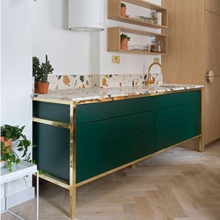 marble mix design with wooden cupboard