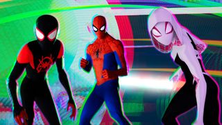 Miles Morales, Peter B. Parker and Spider-Gwen in spider-man: into the spider-verse