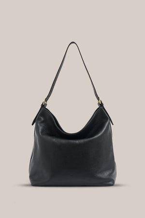 Serena Black Leather Hobo Bag