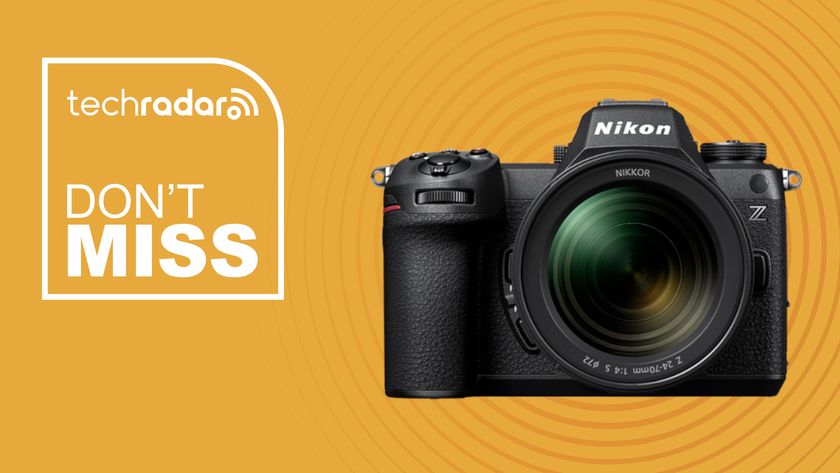 Nikon Z6 III on orange background with don&#039;t miss text overlay