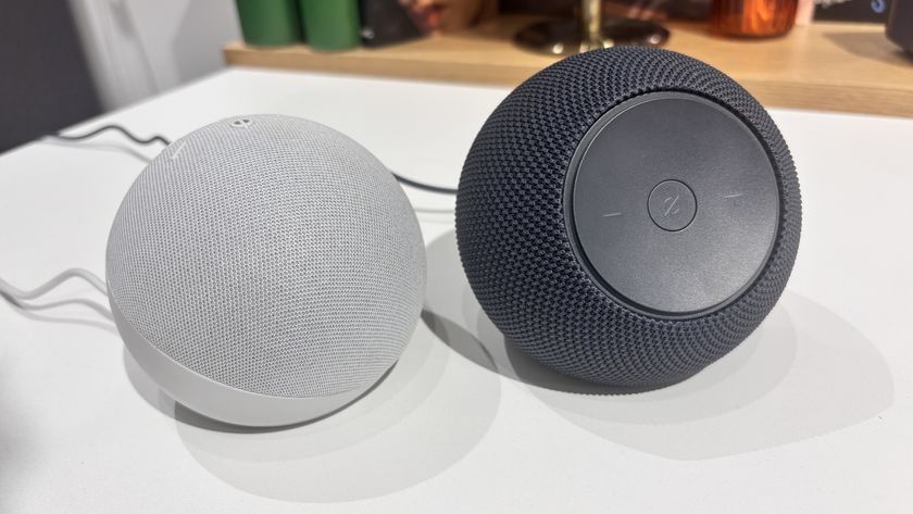 Amazon Echo Dot 5th Gen vs Echo Dot Max on table