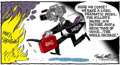 Political cartoon U.S. Gun violence mass shooting media