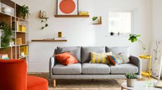 John Lewis ANYDAY range in living room – grey sofa, jute rug, shelving
