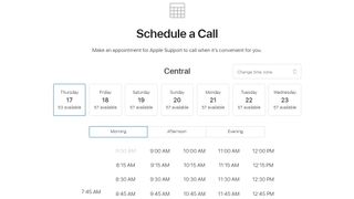 iCloud's support call scheduling webpage