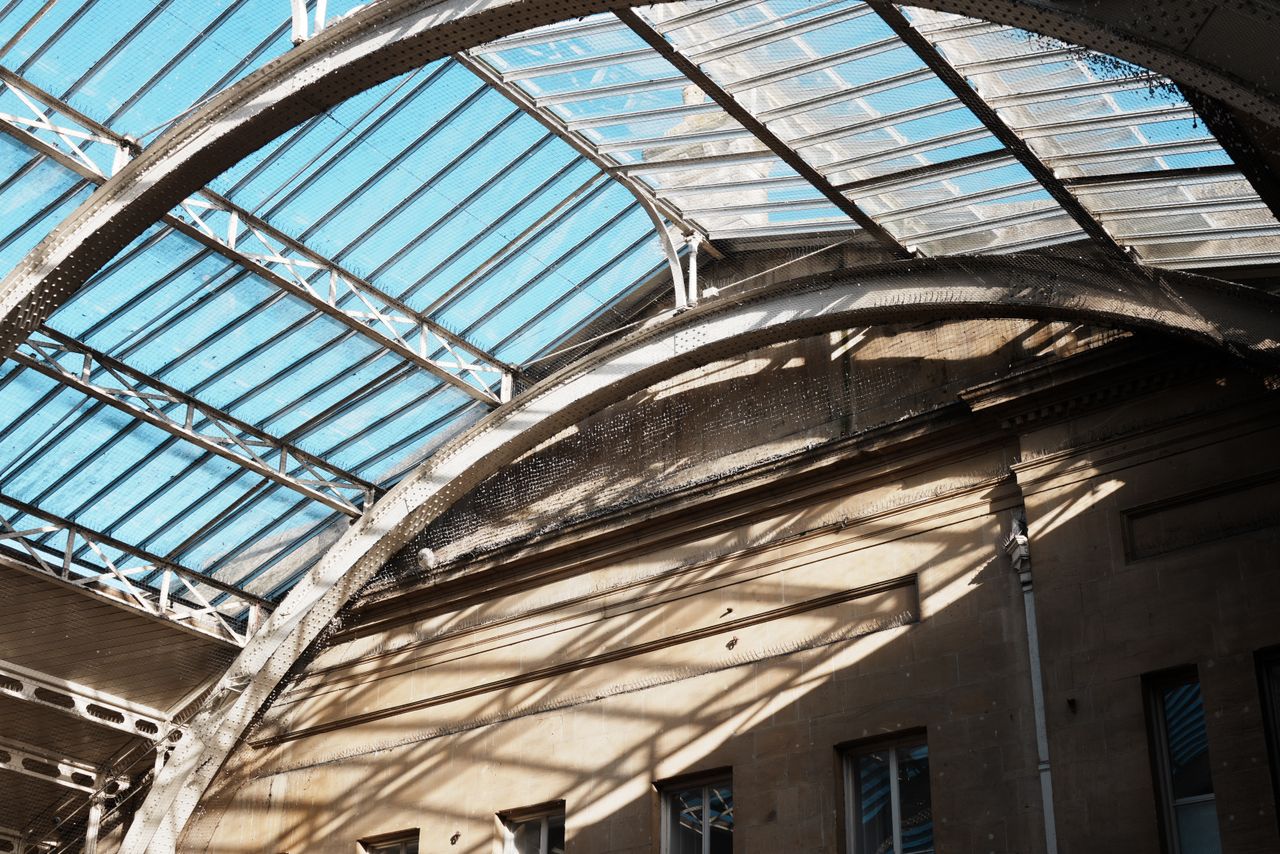 A color photo of a vaulted metal roof