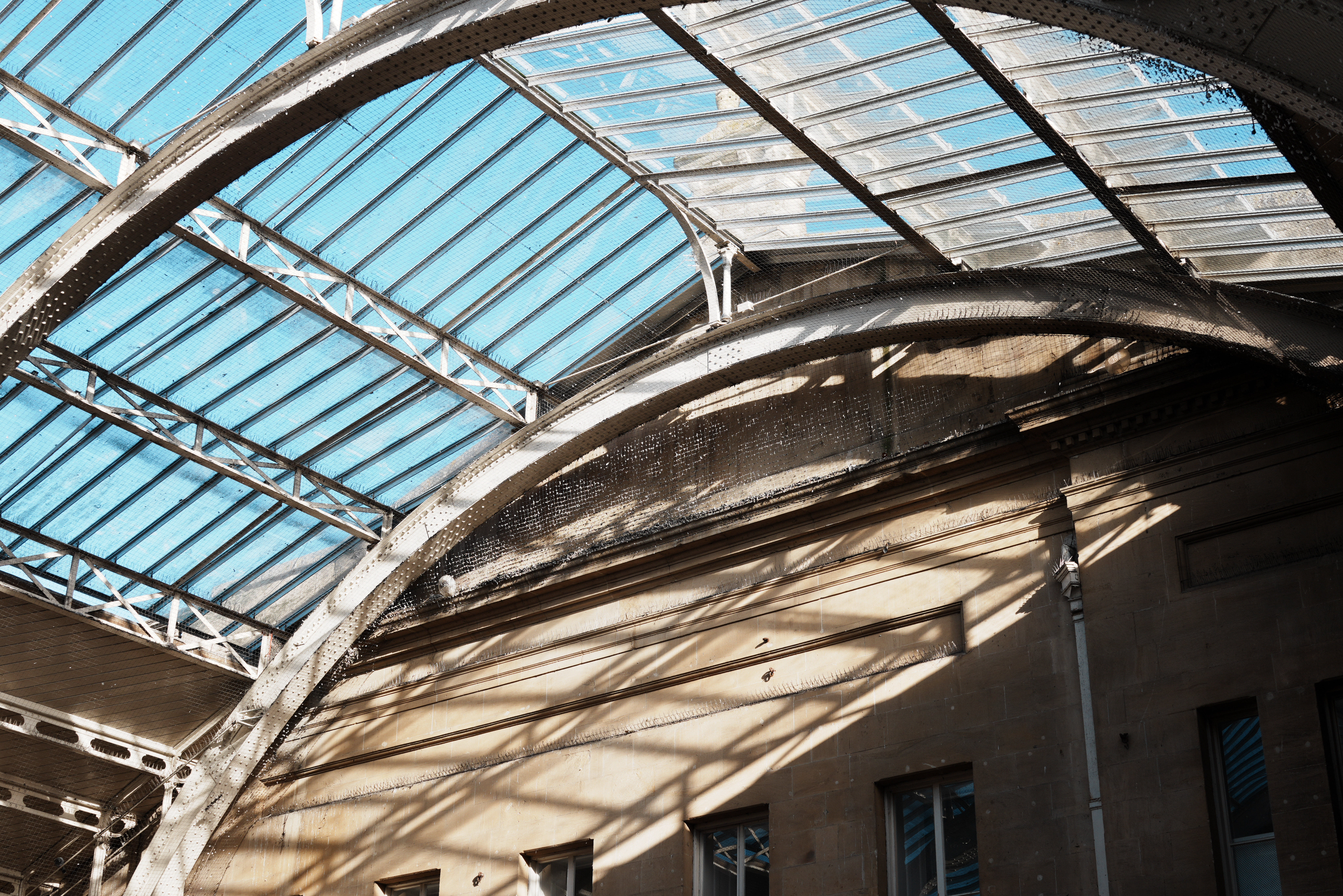 A color photo of a vaulted metal roof