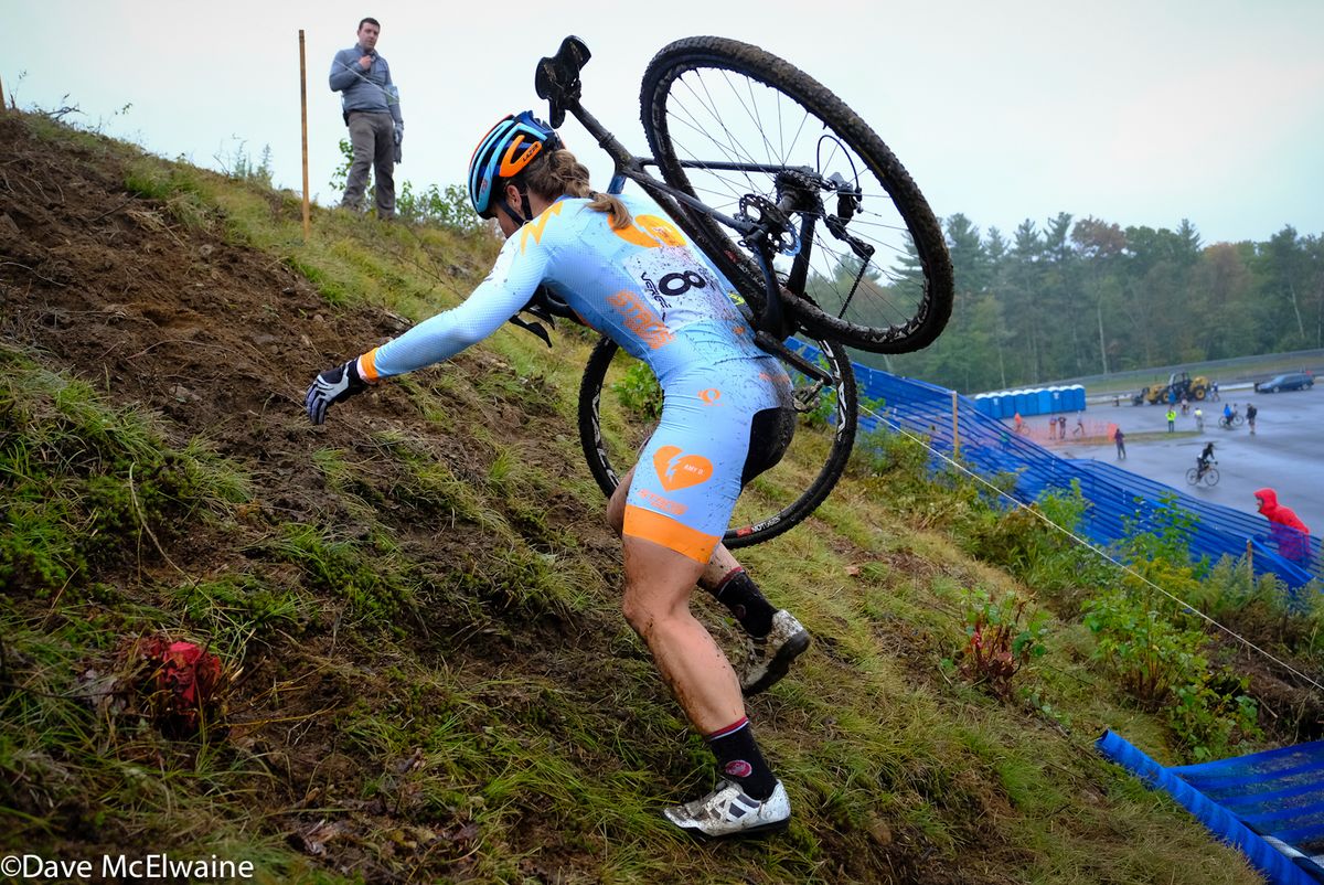 Rebecca Fahringer (Amy D Foundation) looking for traction on a loose run-up